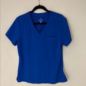 Med Couture Blue Fitted Short Sleeve Scrub Top